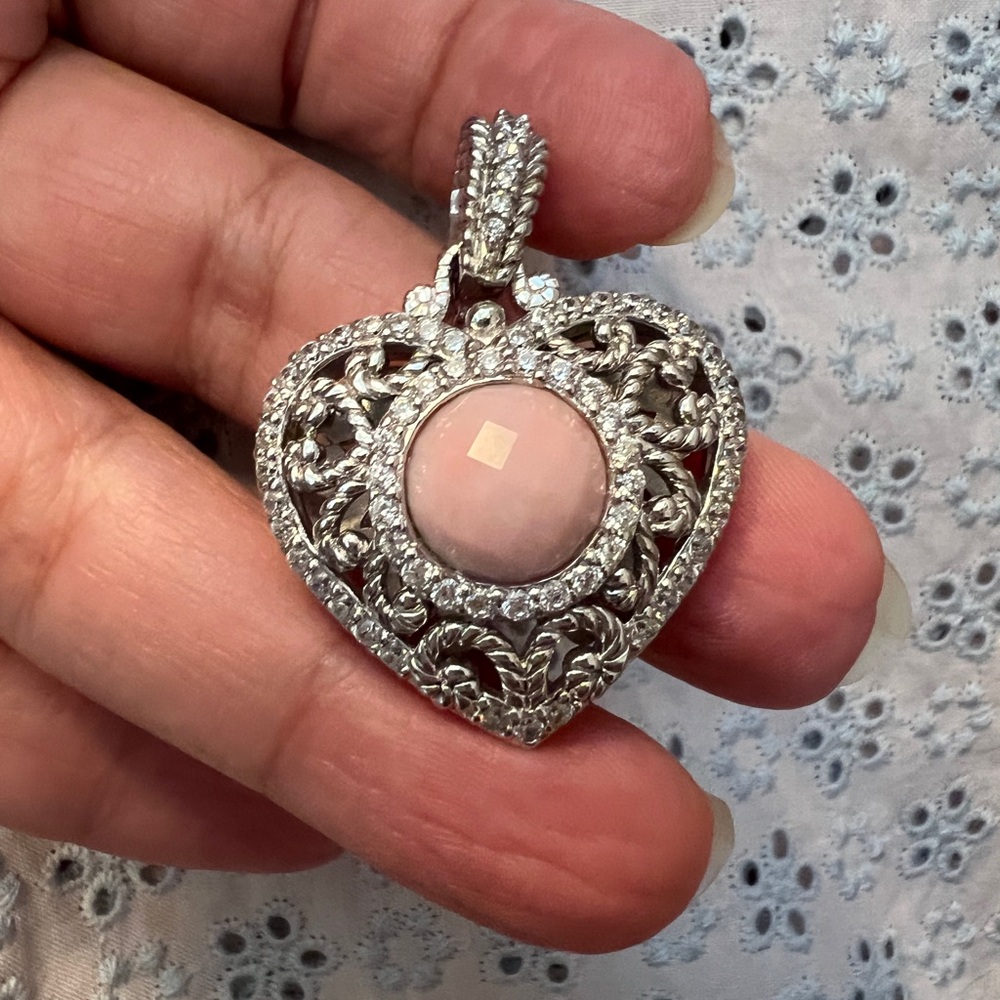 judith ripka sterling Silver Heart Pendant with Pink opal Stone